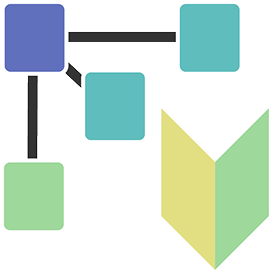線でつながった図形と初心者マークのアイコン