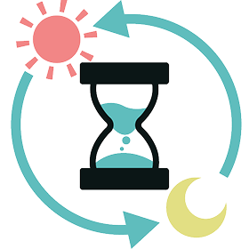 太陽と月、砂時計、循環する矢印のアイコン