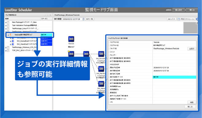 LoadStar Schedulerの実行管理・モニタリングの画面